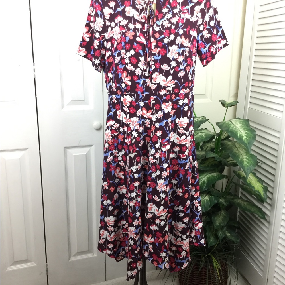 #32 Tommy HILFIGER BROOKSHIRE RED FLORAL Flare  DRESS - Picture 3 of 11